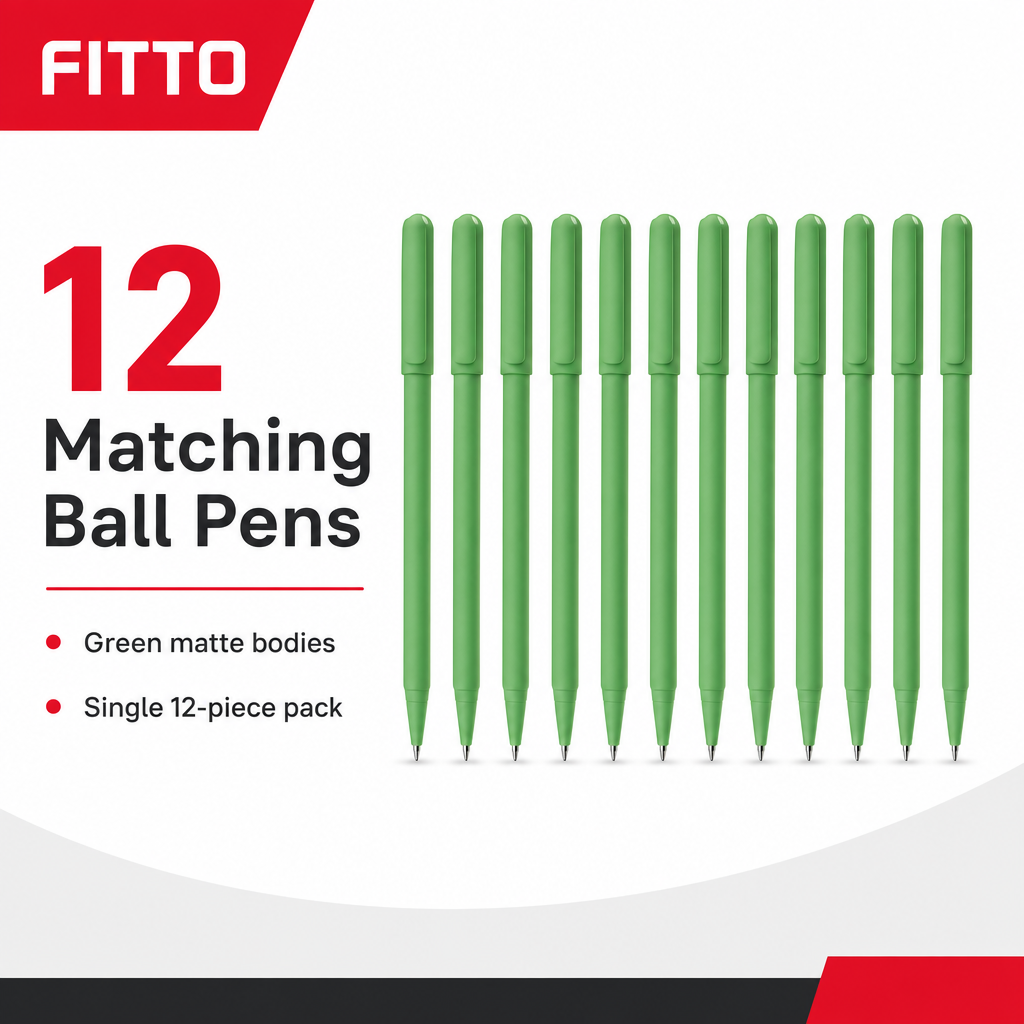 144 Pieces Ball Pens, Green Matte Body, 12 Pack, Office and School Writing Supplies