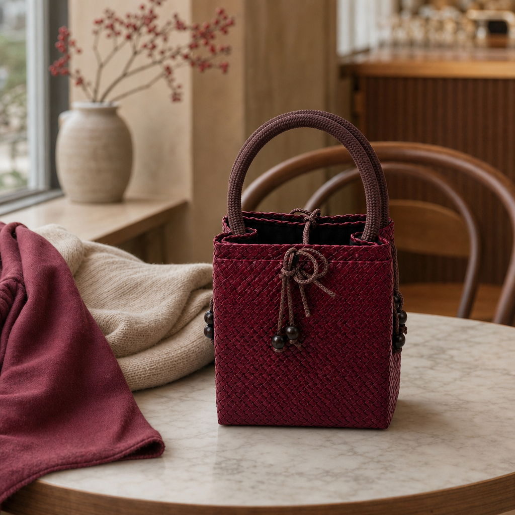 72 Pieces Mini Woven Handbags with Top Handles, Burgundy, 16 x 13 x 8 cm