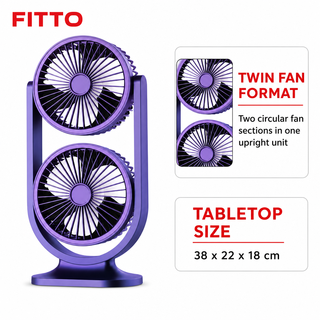 72 Pieces Purple Double-Ended Twin Circulating Table Fan, Upright Dual-Head Design, 38 x 22 x 18 cm