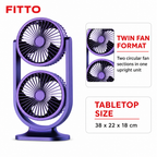 72 Pieces Purple Double-Ended Twin Circulating Table Fan, Upright Dual-Head Design, 38 x 22 x 18 cm