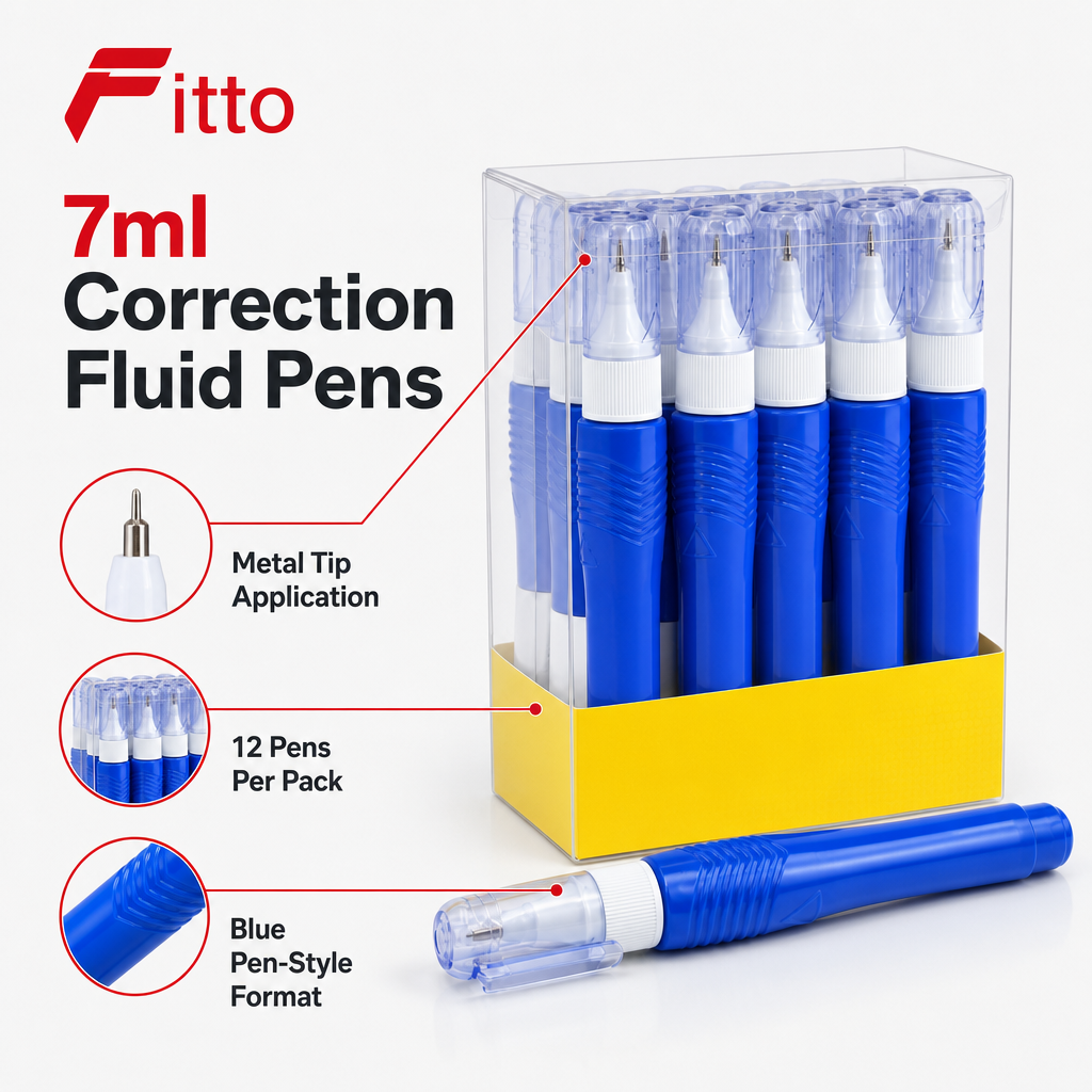 96 Pieces Correction Fluid Pens, 7ml Each, Metal Tip, Blue, 12-Pack