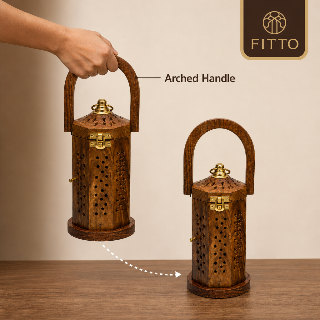 72 Pieces Wooden Decorative Lantern with Handle and Brass-Finish Hardware, Big 24cm