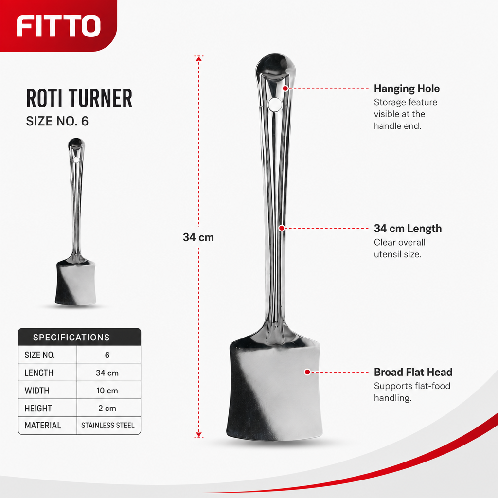 120 Pieces Stainless Steel Roti Turner, Size No. 6, 34 cm Long Flat Cooking Utensils
