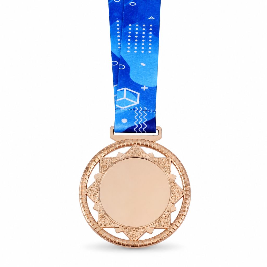 144 Pieces Star Frame Sports Medal with Blue Ribbon, Bronze, 10 x 8 cm