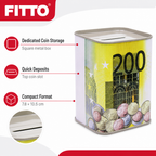 240 Pieces Metal Coin Saving Box, Square Euro-Themed Money Bank with Top Slot, 7.8 × 10.5 cm