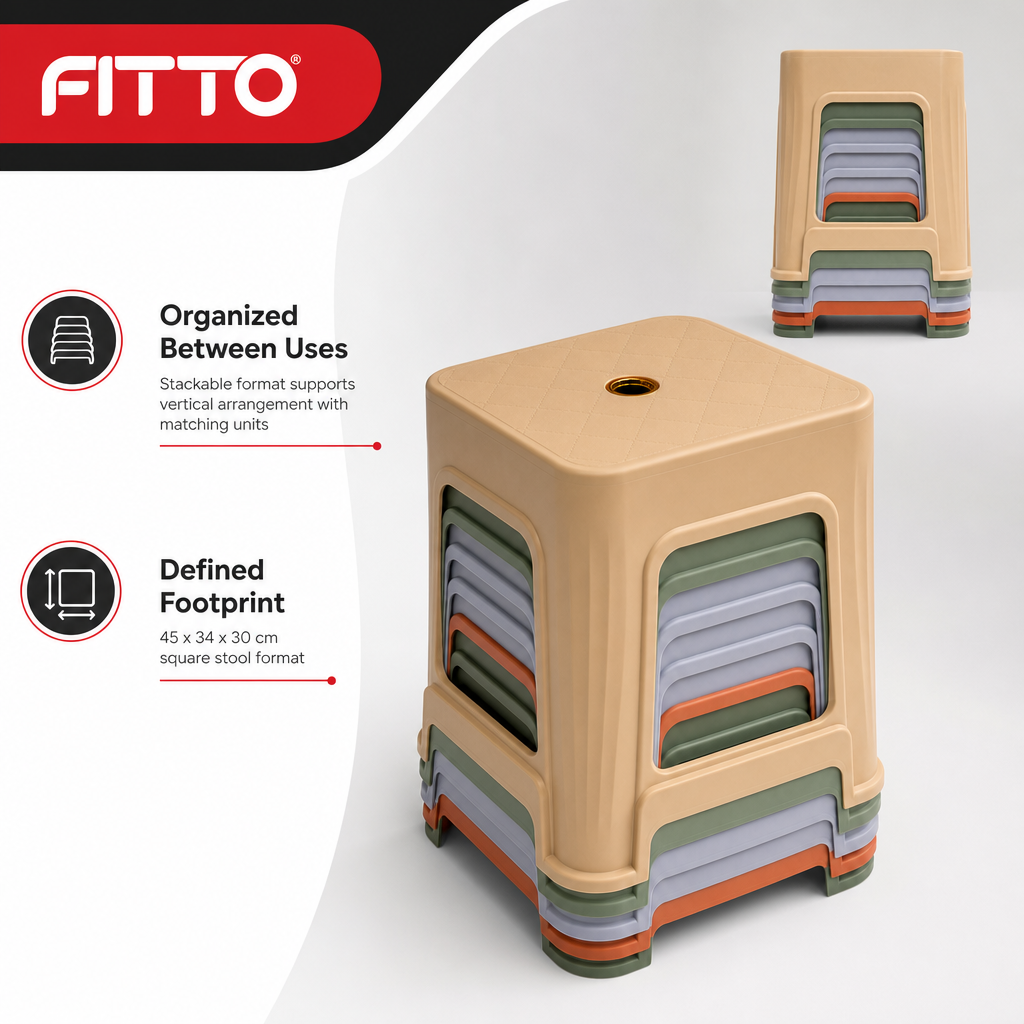 96 Pieces Stackable Square Plastic Stool, Beige, 45 x 34 x 30 cm