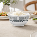 240 Pieces Melamine Rice Bowl, 3.5 Inch, Grey Geometric Border, Single Bowl for Serving Rice and Side Dishes