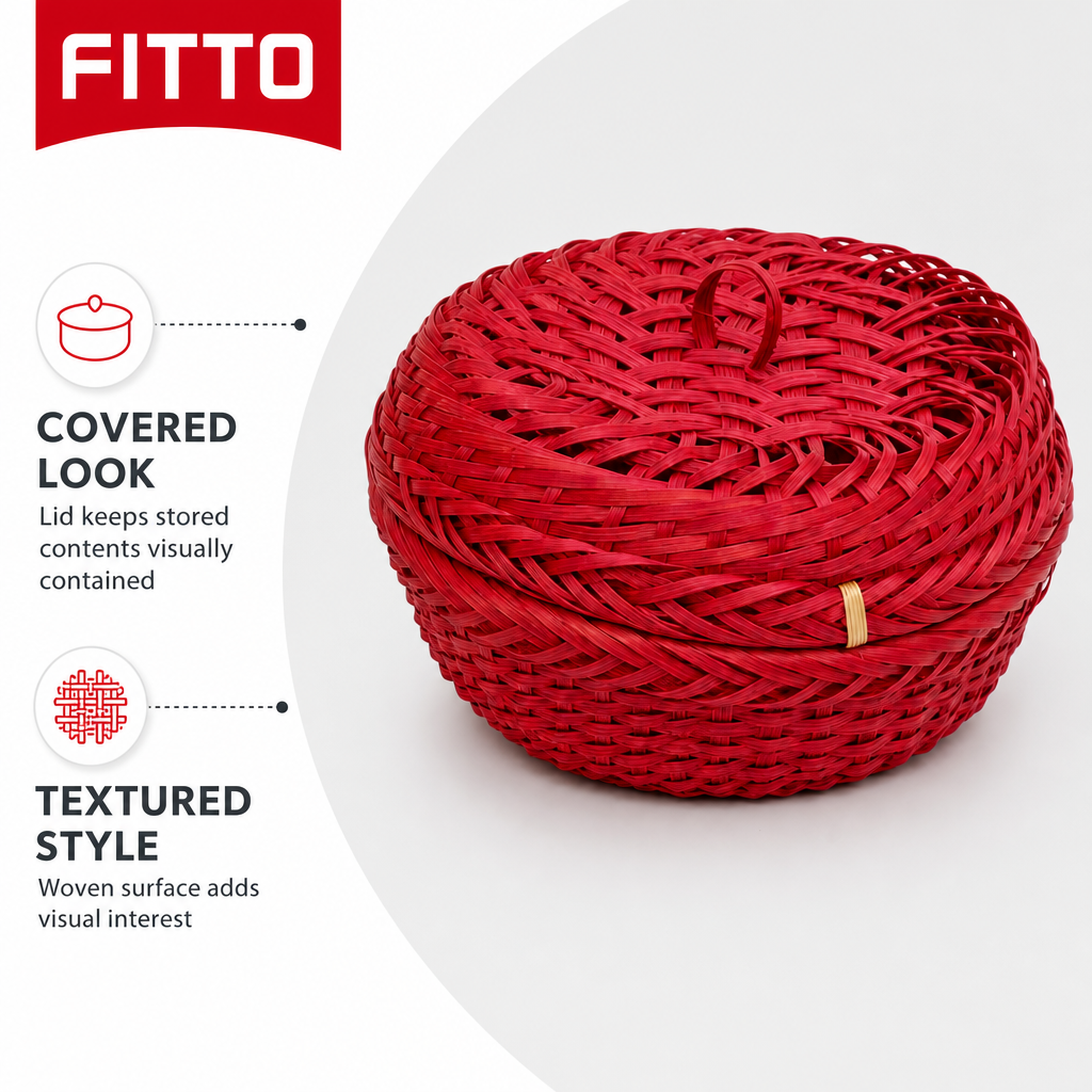 96 Pieces Round Woven Storage Box with Lid, Red, 18 x 18 x 12 cm