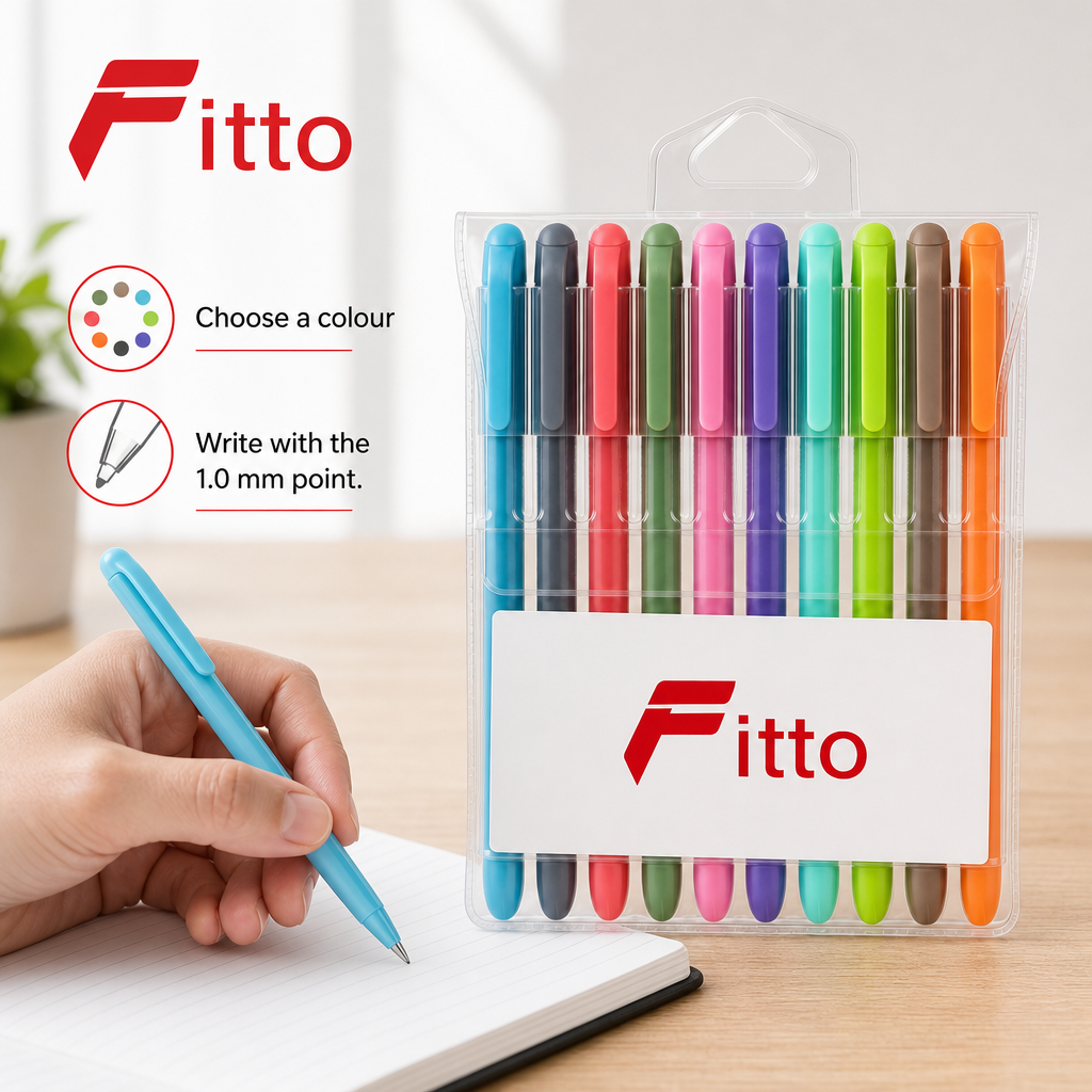 120 Pieces Ball Pens, 1.0 mm, Assorted Colours, 10-Pack