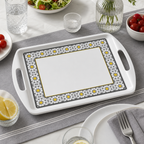 72 Pieces Rectangular Serving Trays with Dual Handles, 22 Inch, White Grey with Yellow Accents