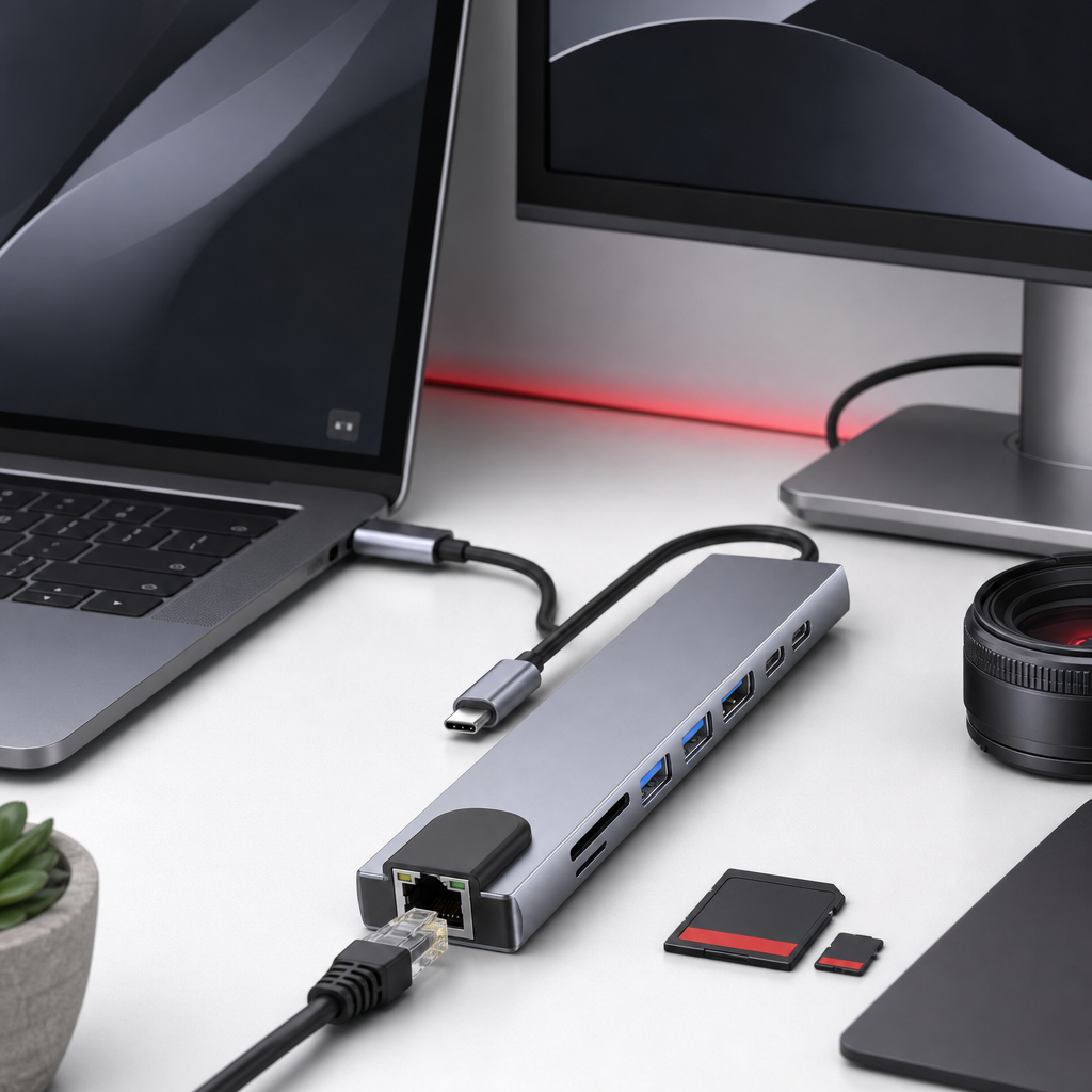 72 Pieces USB-C 8-in-1 Hub with HDTV Output, RJ45, TF/SD Card Slots, USB 3.0 and PD, 4K UHD