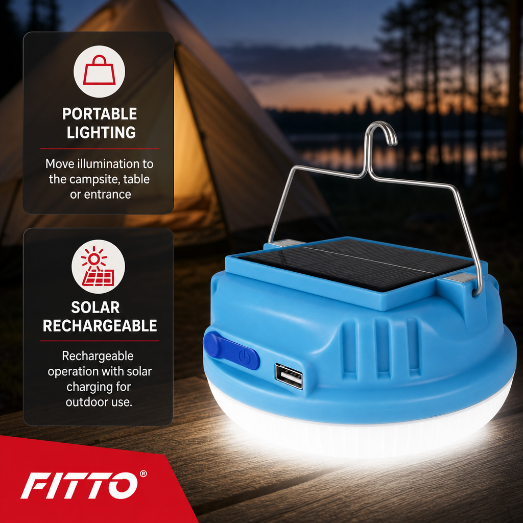 96 Pieces Blue Rechargeable Solar LED Camping Light, 200 W, Portable Outdoor Lantern, 1 Piece