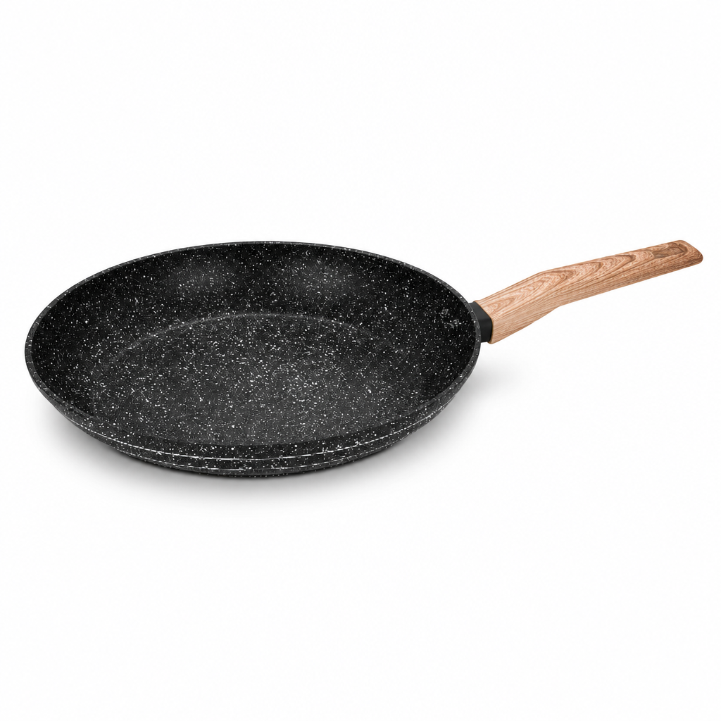 48 Pieces Forged Aluminium Frying Pan Without Lid, Round Black Cookwares, 28 cm Diameter x 5.2 cm Deep