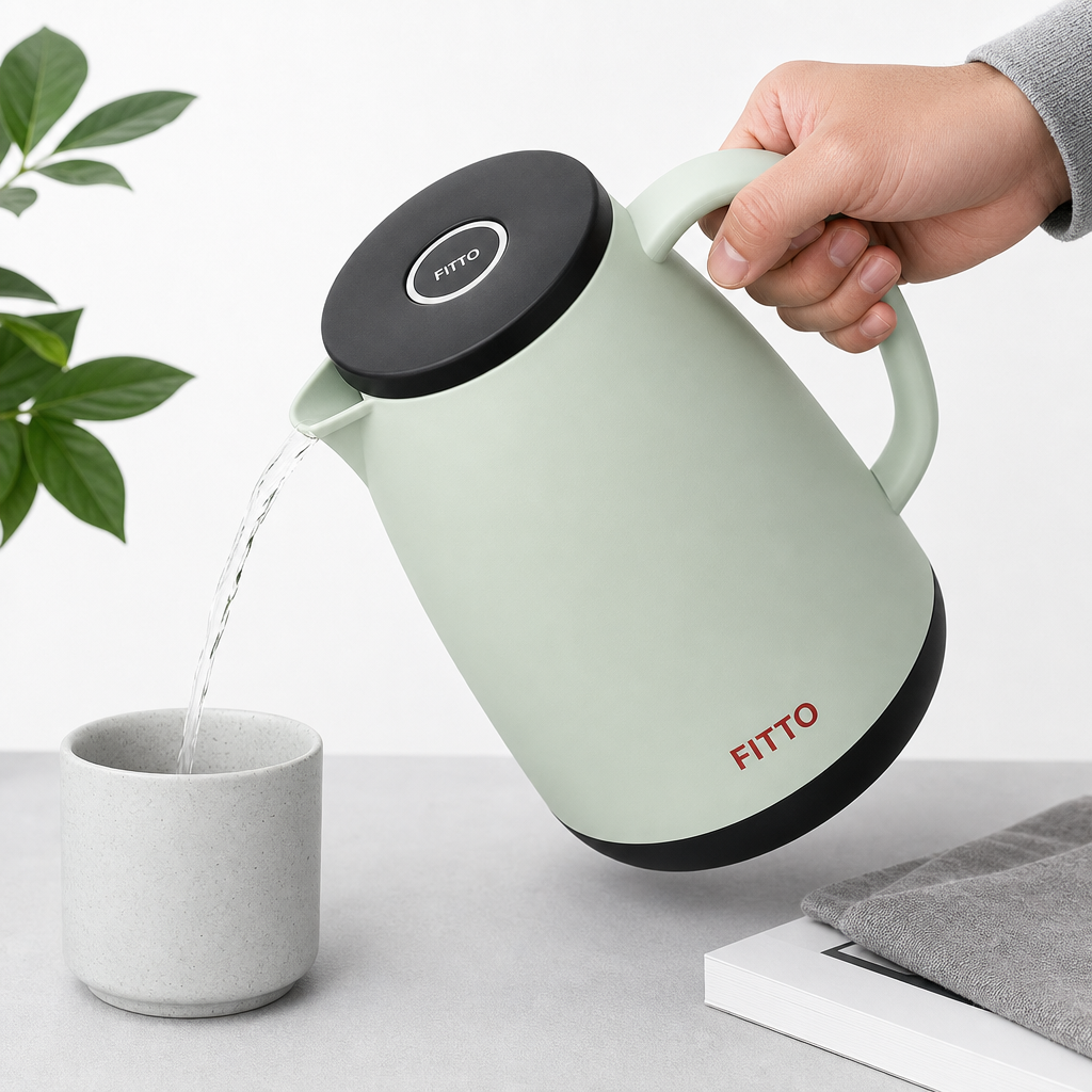 72 Pieces 1-Litre Vacuum Flask with Handle and Pour Spout, Assorted Green or White, 1 Piece