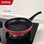 60 Pieces 30 cm Aluminium Non-Stick Frying Pan, Red with Black Handle