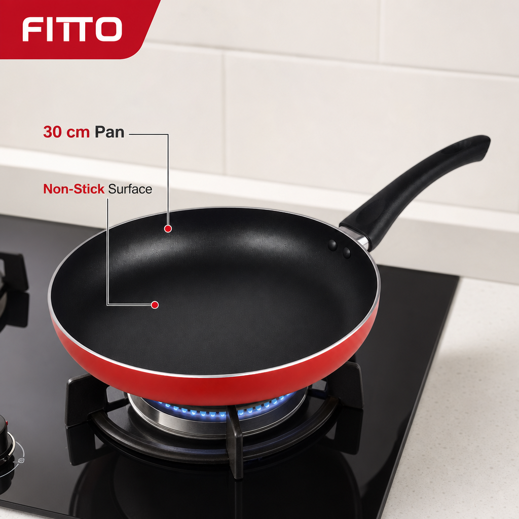 60 Pieces 30 cm Aluminium Non-Stick Frying Pan, Red with Black Handle