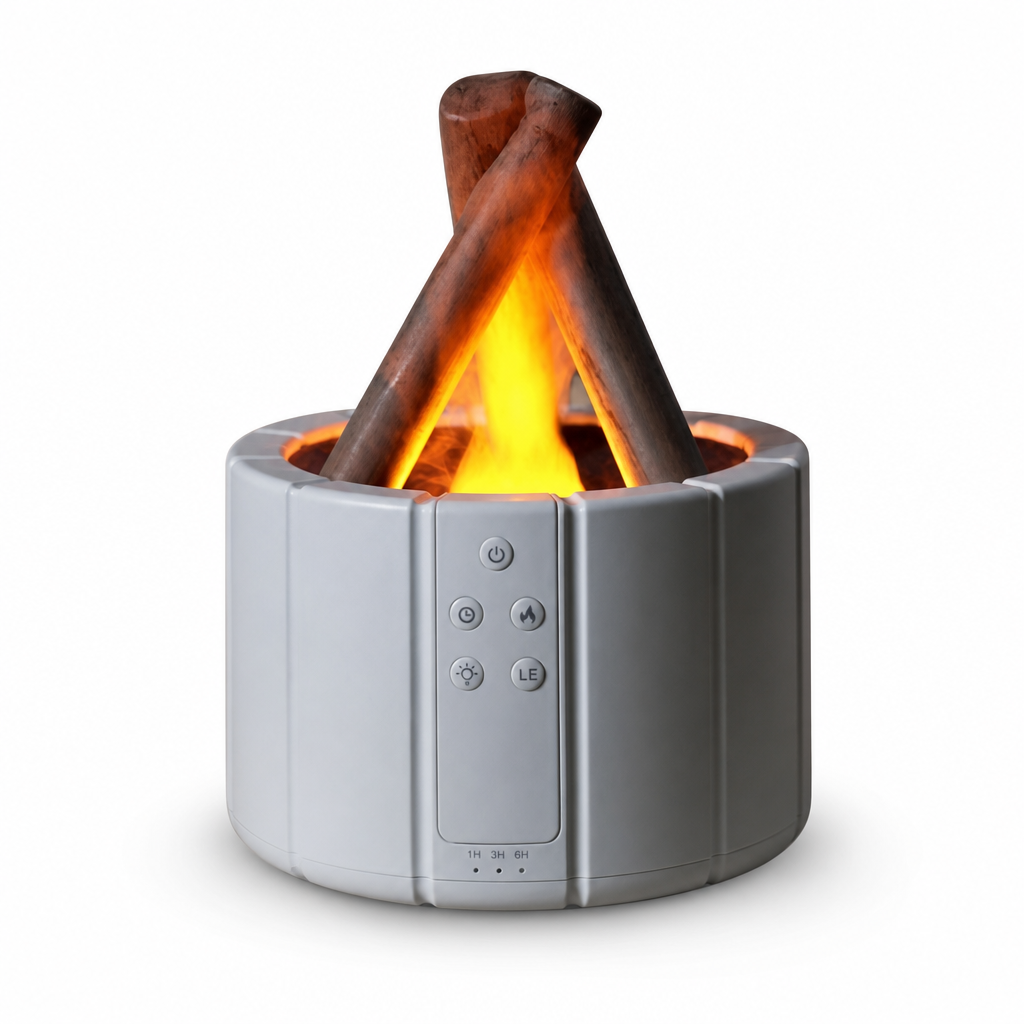 48 Pieces Aroma Diffuser and Ultrasonic Humidifier with Flame Effect, Grey and Orange, 24 x 18 x 12 cm, 1 Unit