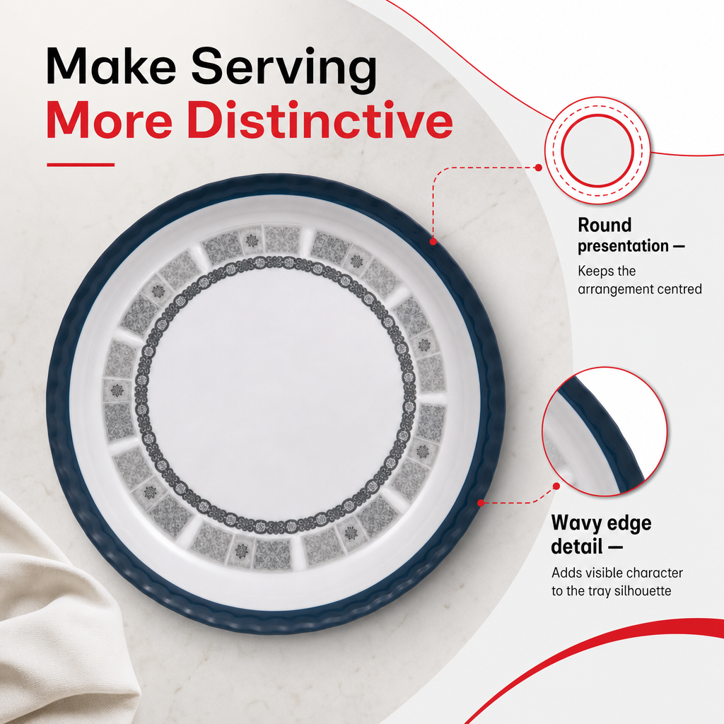 72 Pieces Melamine Round Wavy Serving Trays, 45 cm