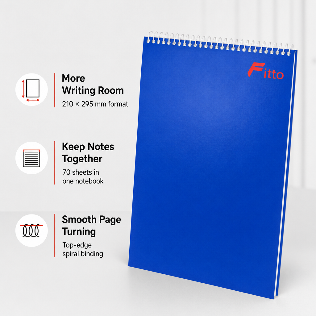 144 Pieces Spiral Notebook, Executive Size 210 × 295 mm, 70 Sheets, Blue Cover