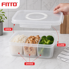 96 Pieces 3-Compartment Food Storage Box with Locking Lid, Clear, 29 × 21 × 7 cm