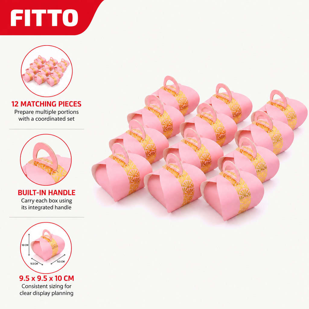 96 Pieces Candy Favor Boxes with Handle, Light Pink, 9.5 x 9.5 x 10 cm, 12 Pieces