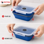 96 Pieces Collapsible Lunch Box with Lid and Side Clips, Blue, 9.7 cm
