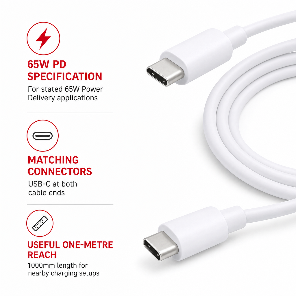 96 Pieces USB-C to USB-C Charging Cables, 65W PD, 1000mm, White
