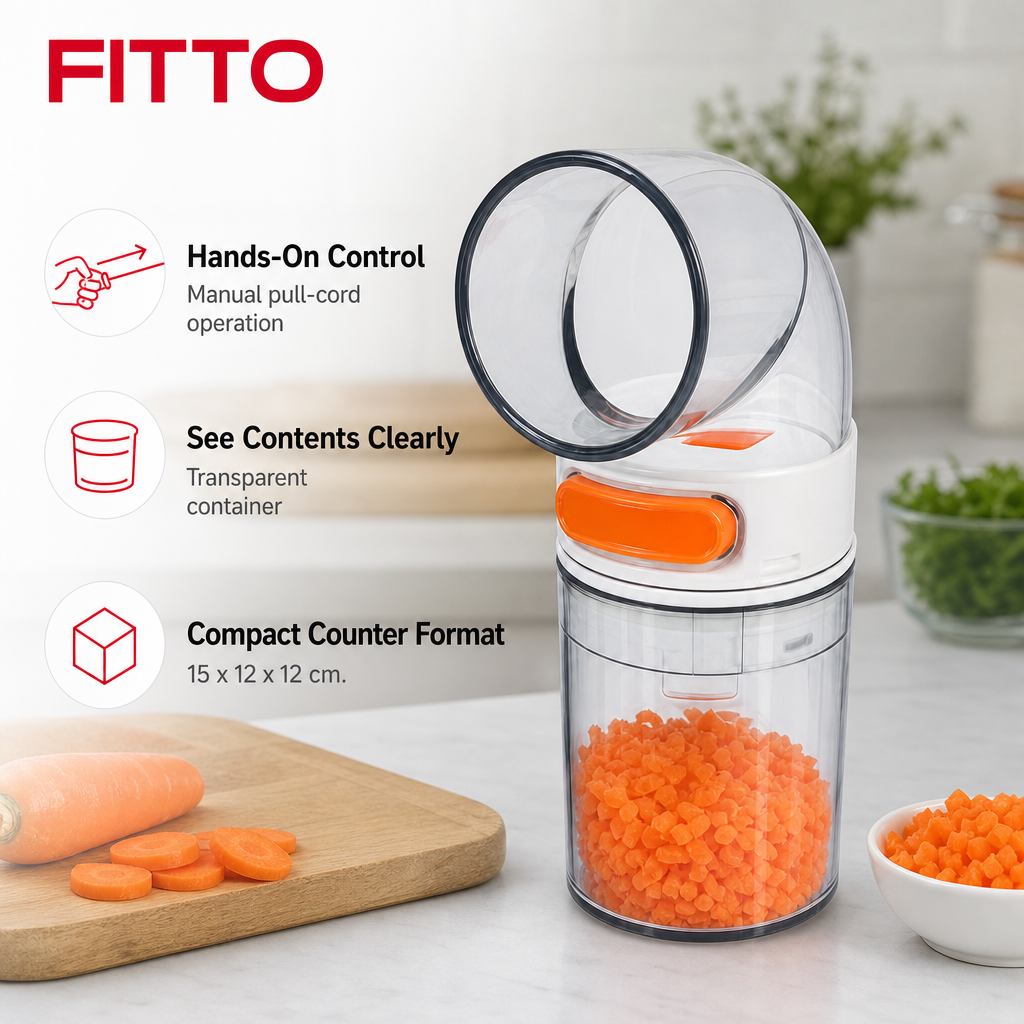 240 Pieces Manual Pull Cord Food Chopper with Clear Container, White and Orange, 15 x 12 x 12 cm