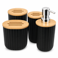 96 Pieces Black PP Bathroom Accessory Set with Bamboo Lids and Soap Dispenser