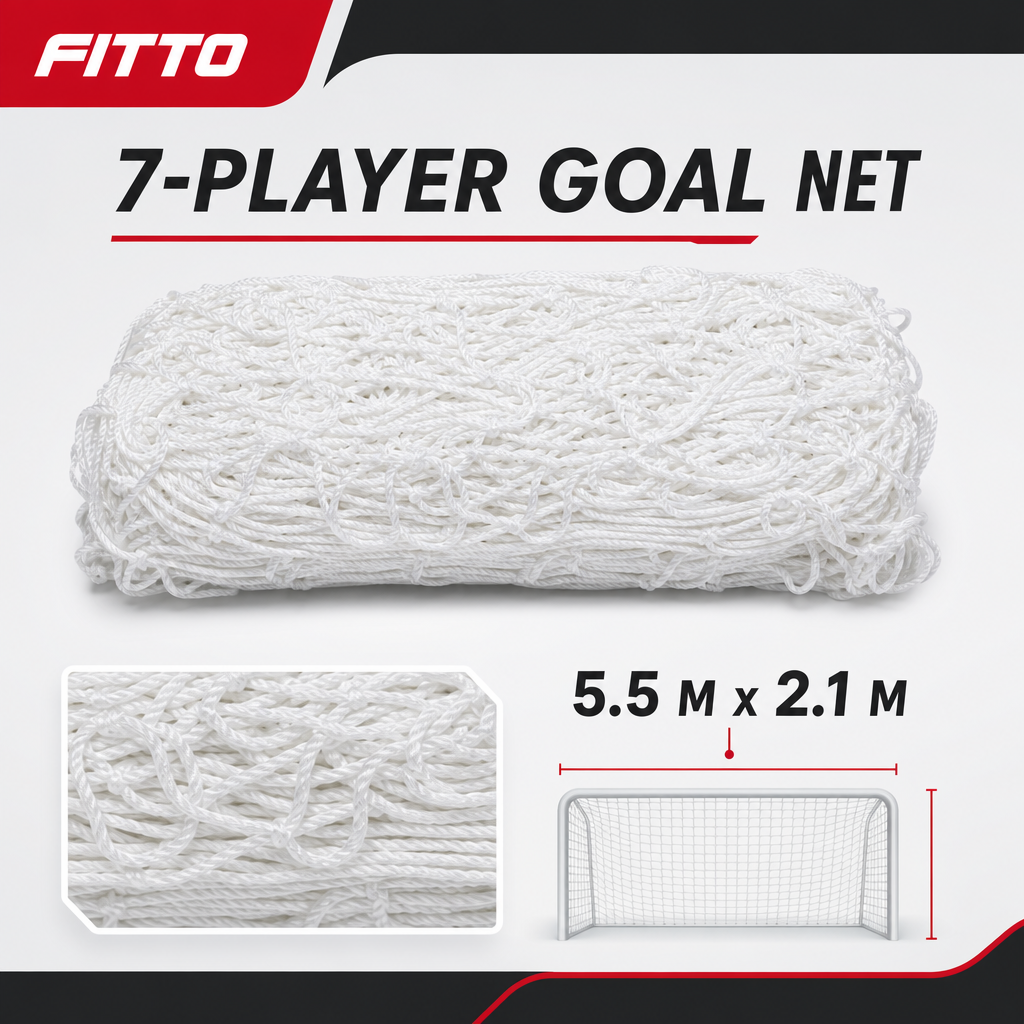 48 Pieces Football Goal Nets for 7-Player Goal Post, 5.5 m x 2.1 m, White Replacement Net