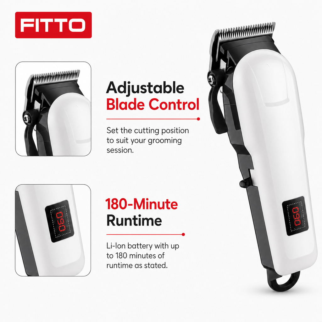 72 Pieces Cordless Hair Clipper with Adjustable Blade, Li-Ion Battery and 180-Minute Runtime