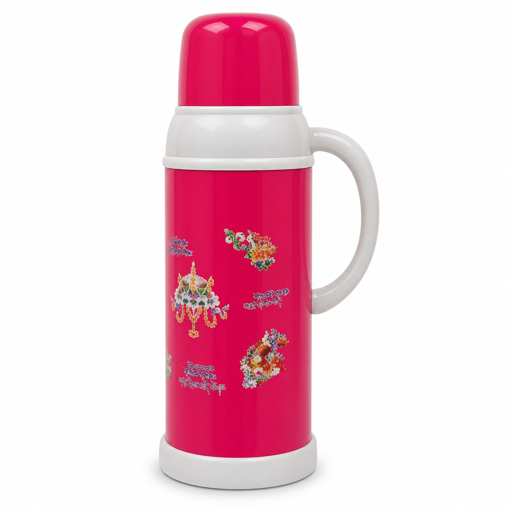 72 Pieces 2-Litre Insulated Vacuum Flask with Handle and Cup Lid, Assorted Floral Design, 1 Piece