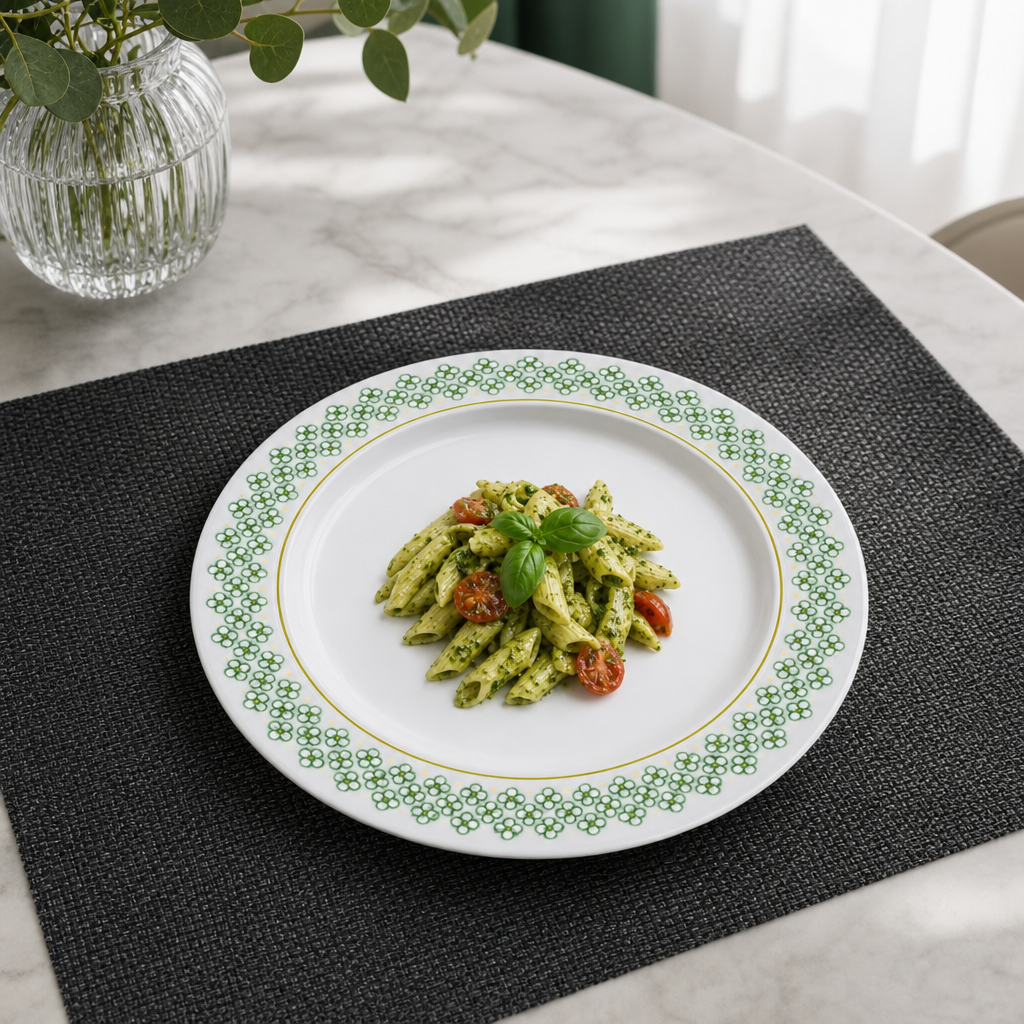 144 Pieces Dinner Plate 6 Inch, White with Green and Yellow Pattern