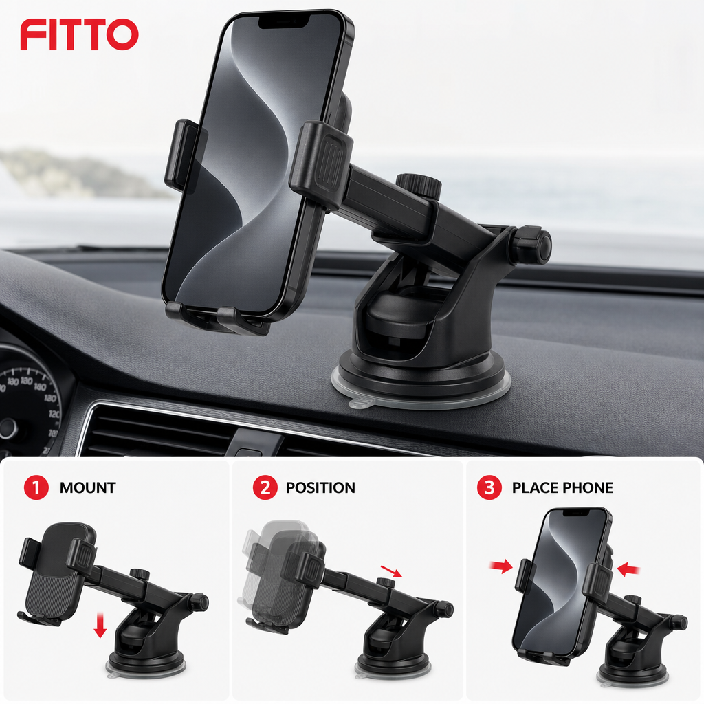 96 Pieces Phone Holder Mount for Car, Auto-Lock Telescopic Suction Mount for Dashboard or Windshield, 360° Rotation