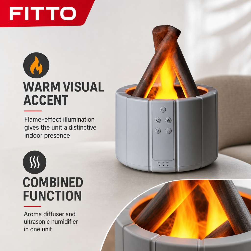 48 Pieces Aroma Diffuser and Ultrasonic Humidifier with Flame Effect, Grey and Orange, 24 x 18 x 12 cm, 1 Unit