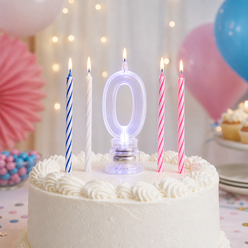144 Pieces LED Happy Birthday Number 0 Cake Candle Set with 4 Candles, 9 cm