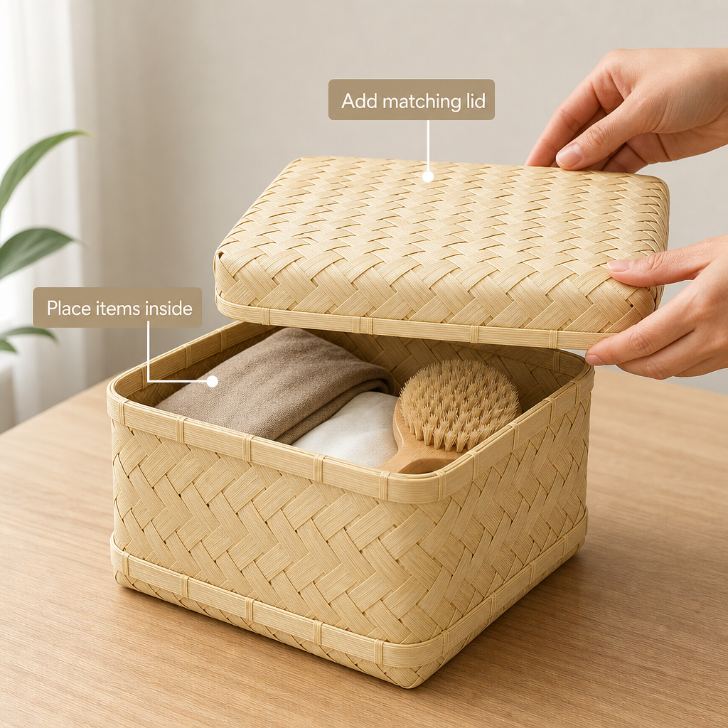 96 Pieces Handwoven Bamboo Square Storage Box with Lid, 8 x 8 Inch