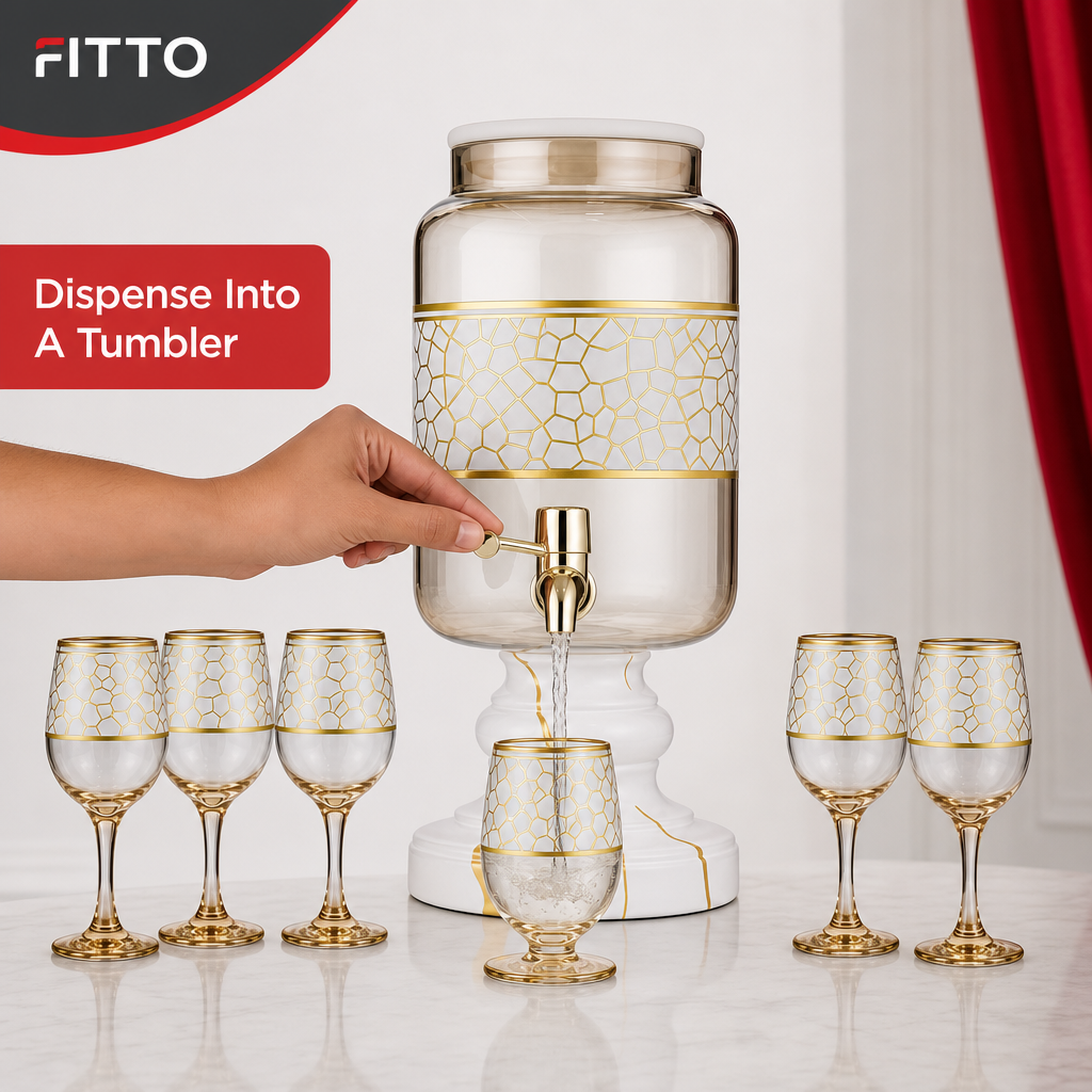 48 Pieces Glass Beverage Dispensers Jug and Tumbler Set, Clear and Gold, 7 Pieces