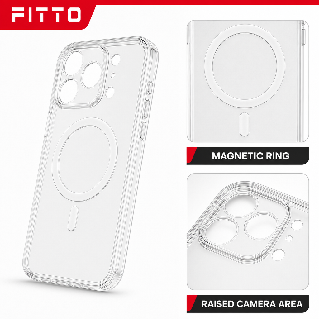 96 Pieces Crystal Clear Magnetic Phone Cases for 16 Pro Max with Wireless Charging Ring and Raised Camera Protection