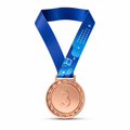 144 Pieces 3rd Place Award Medal with Blue Ribbon, Bronze Finish, Single Medal