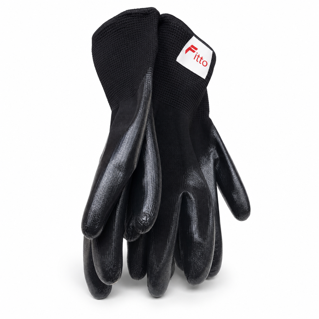 96 Pieces Coated Work Gloveses, 24 cm, Black, 1 Pair