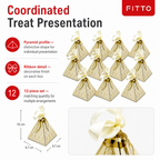 96 Pieces Beige Paper Candy Favor Boxes with Ribbon, Pyramid Shape, 8.7 x 8.7 x 10 cm, 12 Pieces