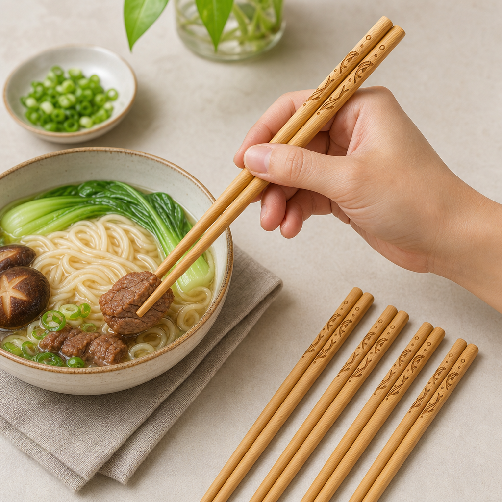 144 Pieces Bamboo Chopsticks 5 Pairs 26 cm with Printed Design for Dining and Table Settings
