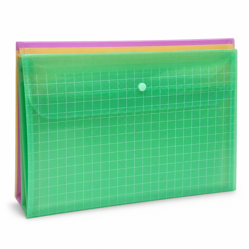 240 Pieces Clear Grid Button Document Folder Assorted Colour 1 Piece 33 x 24 x 1 cm
