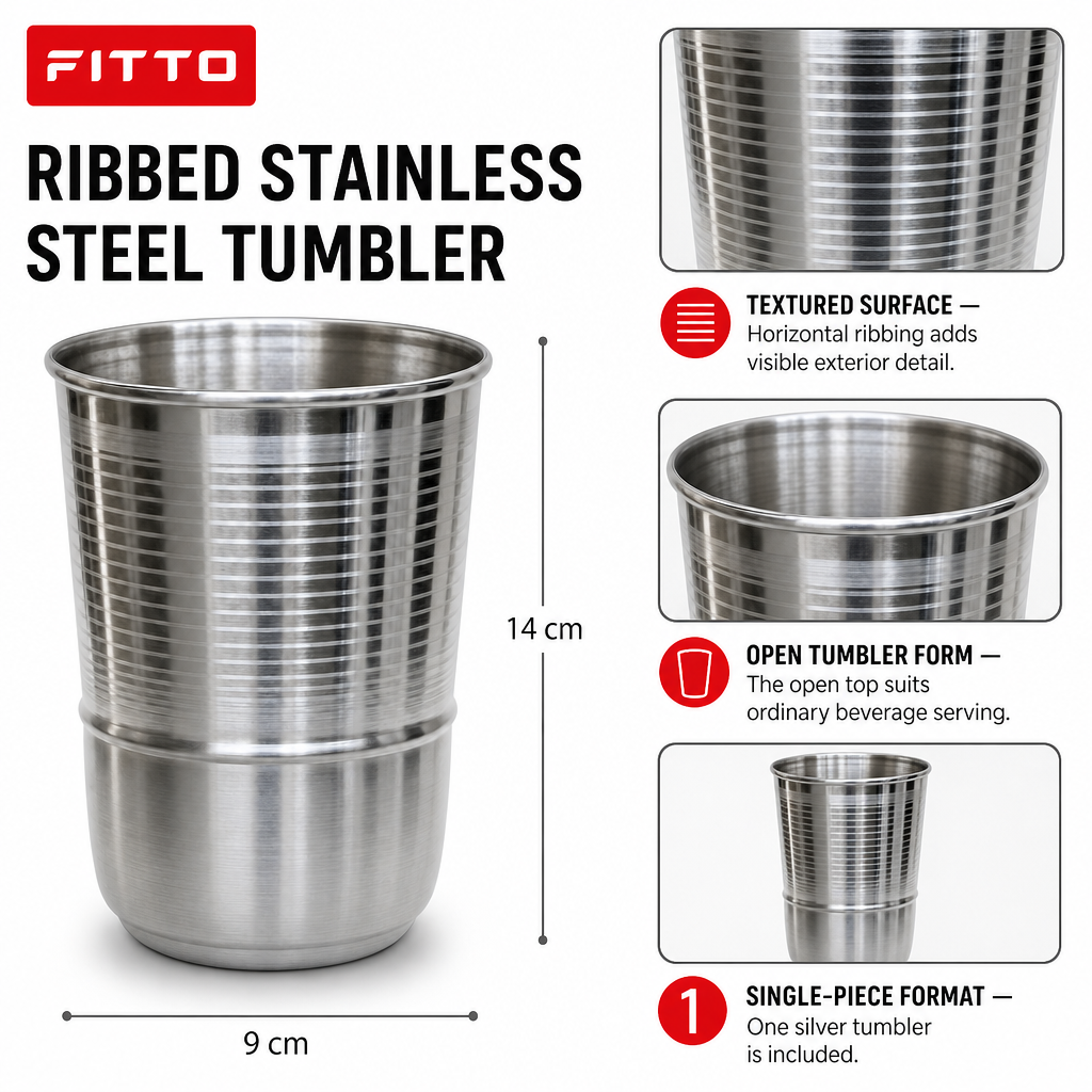 120 Pieces Silver Ribbed Stainless Steel Drinking Tumbler, 1 Piece