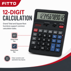 72 Pieces Black 12-Digit Electronic Calculators with Grand Total and Square Root Functions, 1 Piece