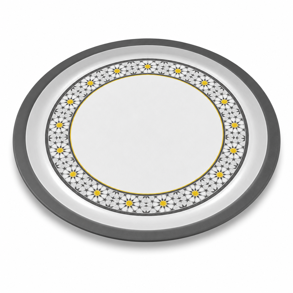 60 Pieces Round Woven Serving Trays, 60 cm, White with Floral Pattern