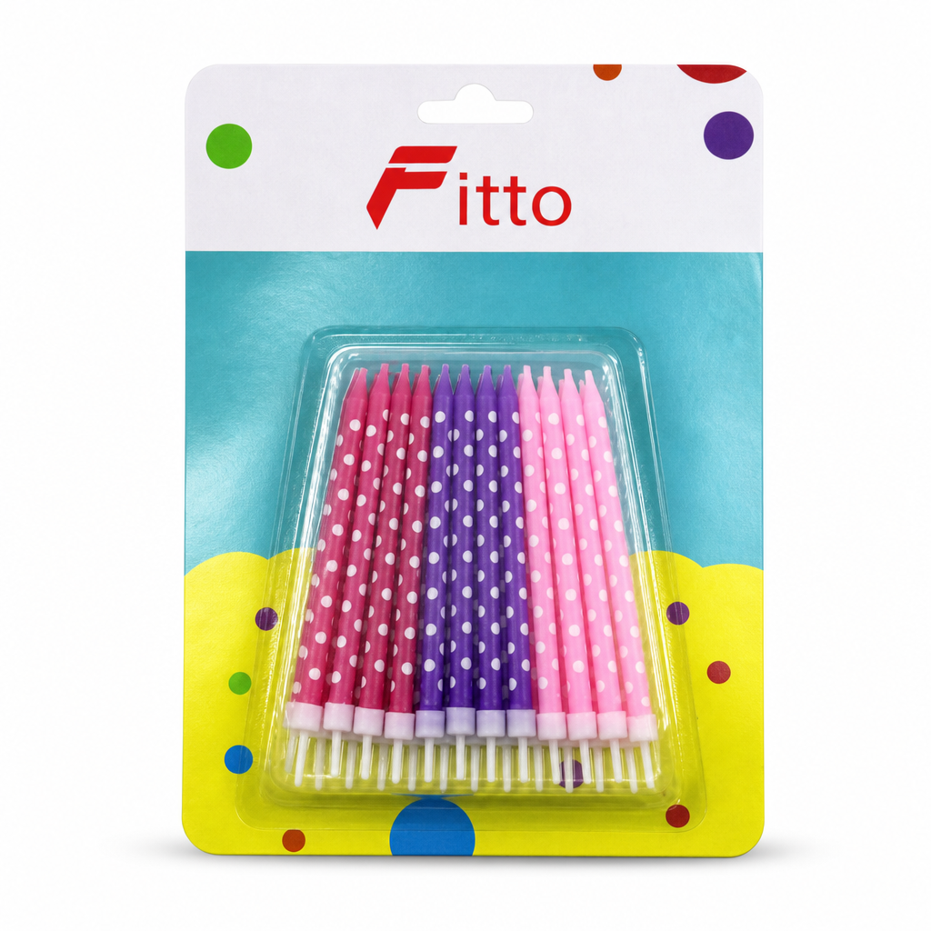 120 Pieces Dotted Birthday Candles with Holders, 24 Pieces, Red Purple Pink