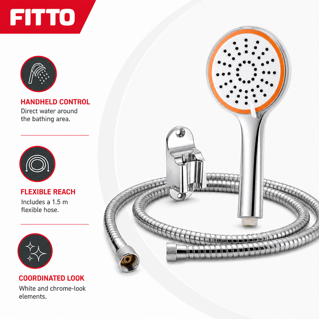 96 Pieces Hand Shower Head White and Chrome with 1.5 m Flexible Hose