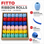 96 Pieces Assorted Colour Solid Ribbon Rolls, 5 mm x 10 m, 24 Rolls for Crafts, Decoration and Wrapping